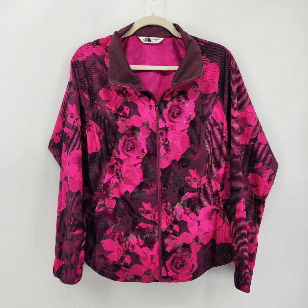 The North‎ Face Womens Large Pink Purple Floral Lightweight Zip Up Jacket